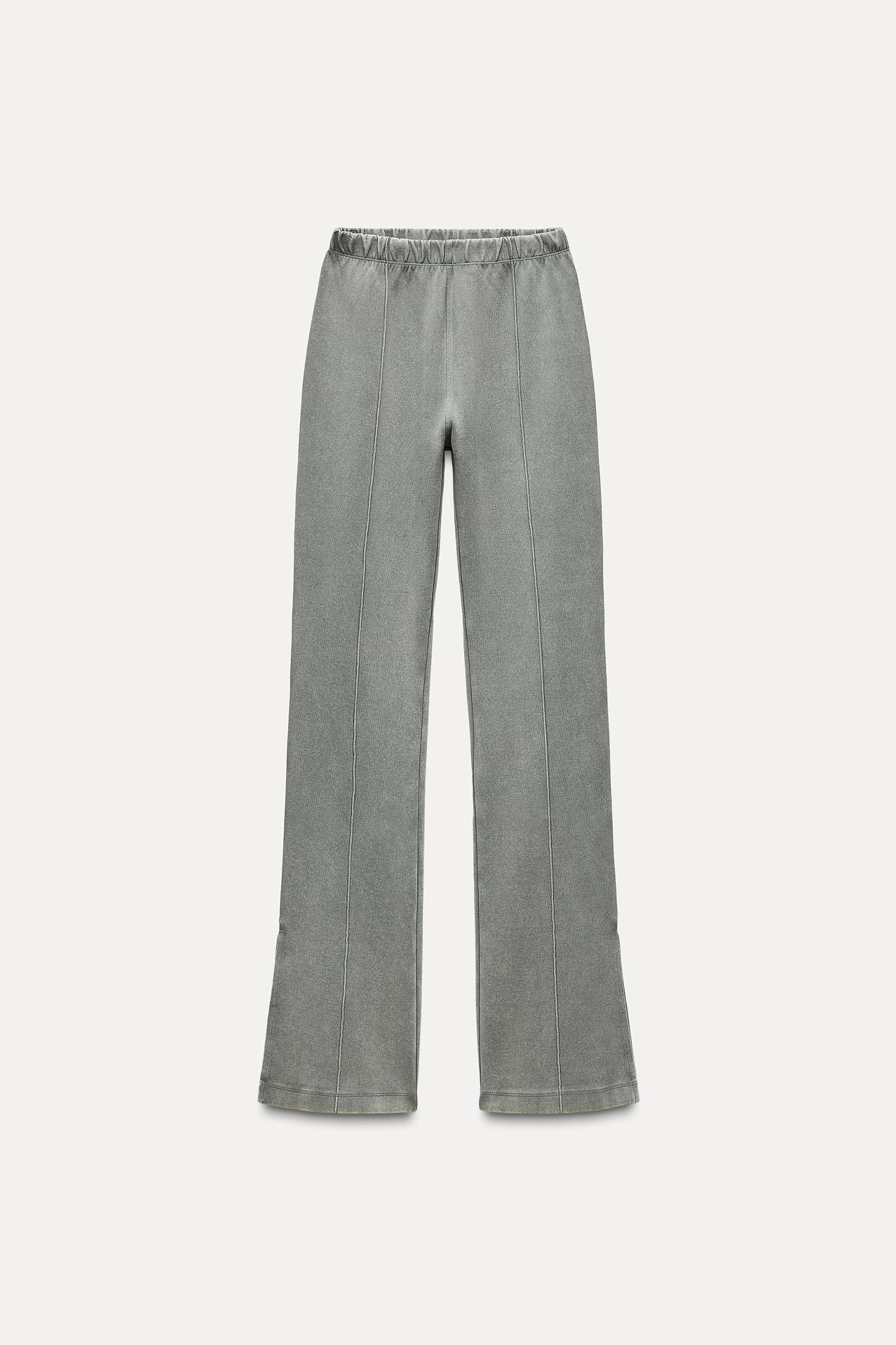 WASHED EFFECT FLARED INTERLOCK PANTS Product Image