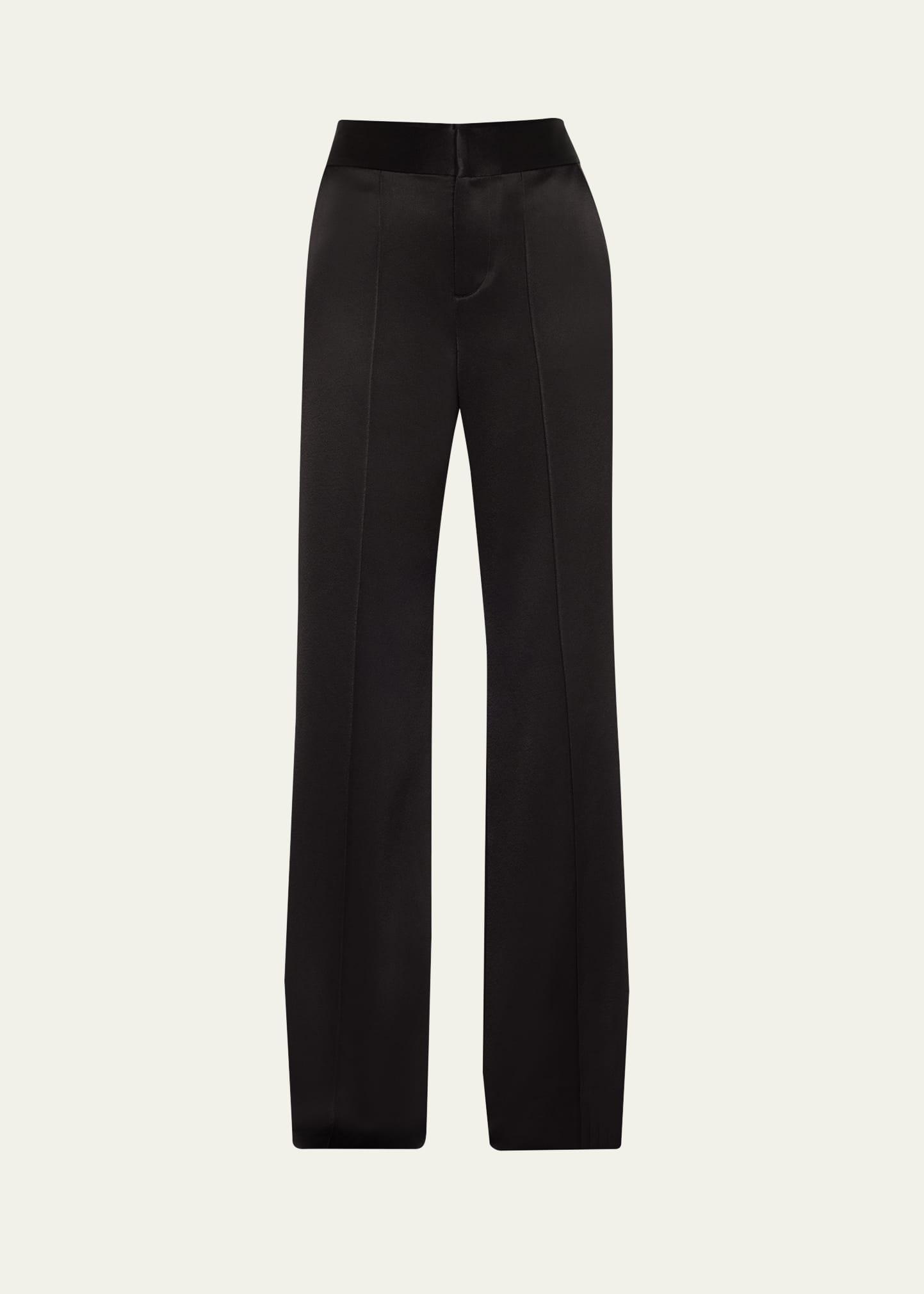 Alice and Olivia Dylan High Waisted Wide Leg Pants in Black Satin Waistband Product Image