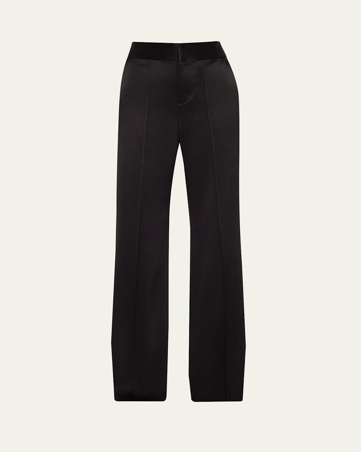Alice and Olivia Dylan High Waisted Wide Leg Pants in Black Satin Waistband Product Image