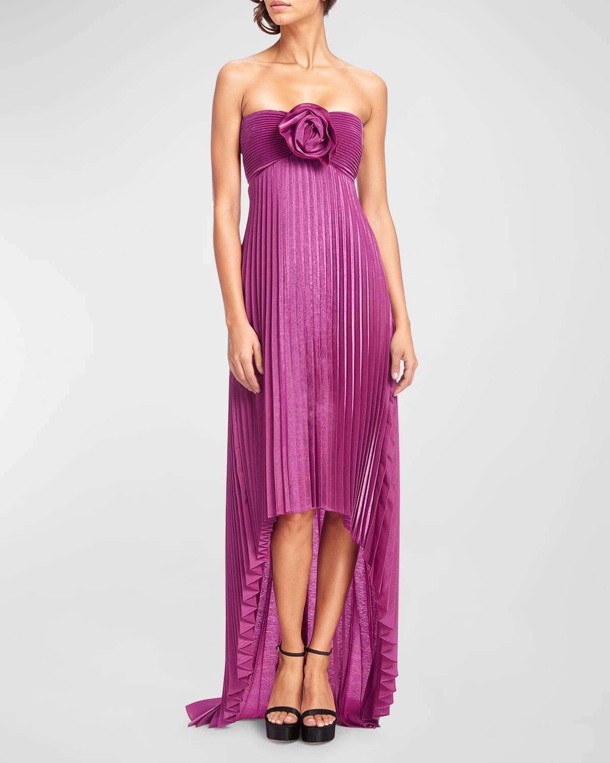 Womens Pleated High-Low Strapless Midi-Dress Product Image