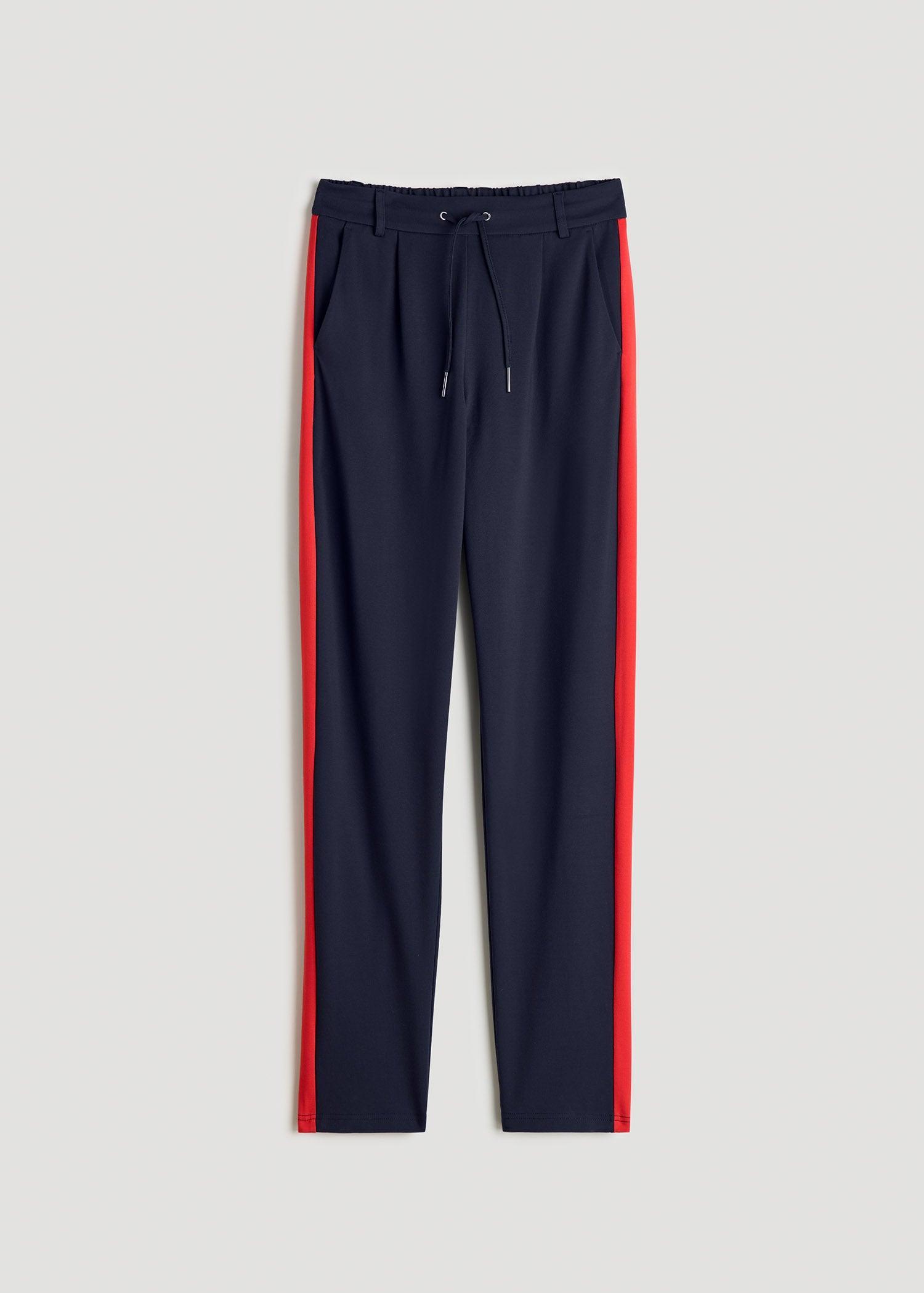 Pull On Tuxedo Stripe Pants for Tall Women in True Navy and Radiant Red Product Image