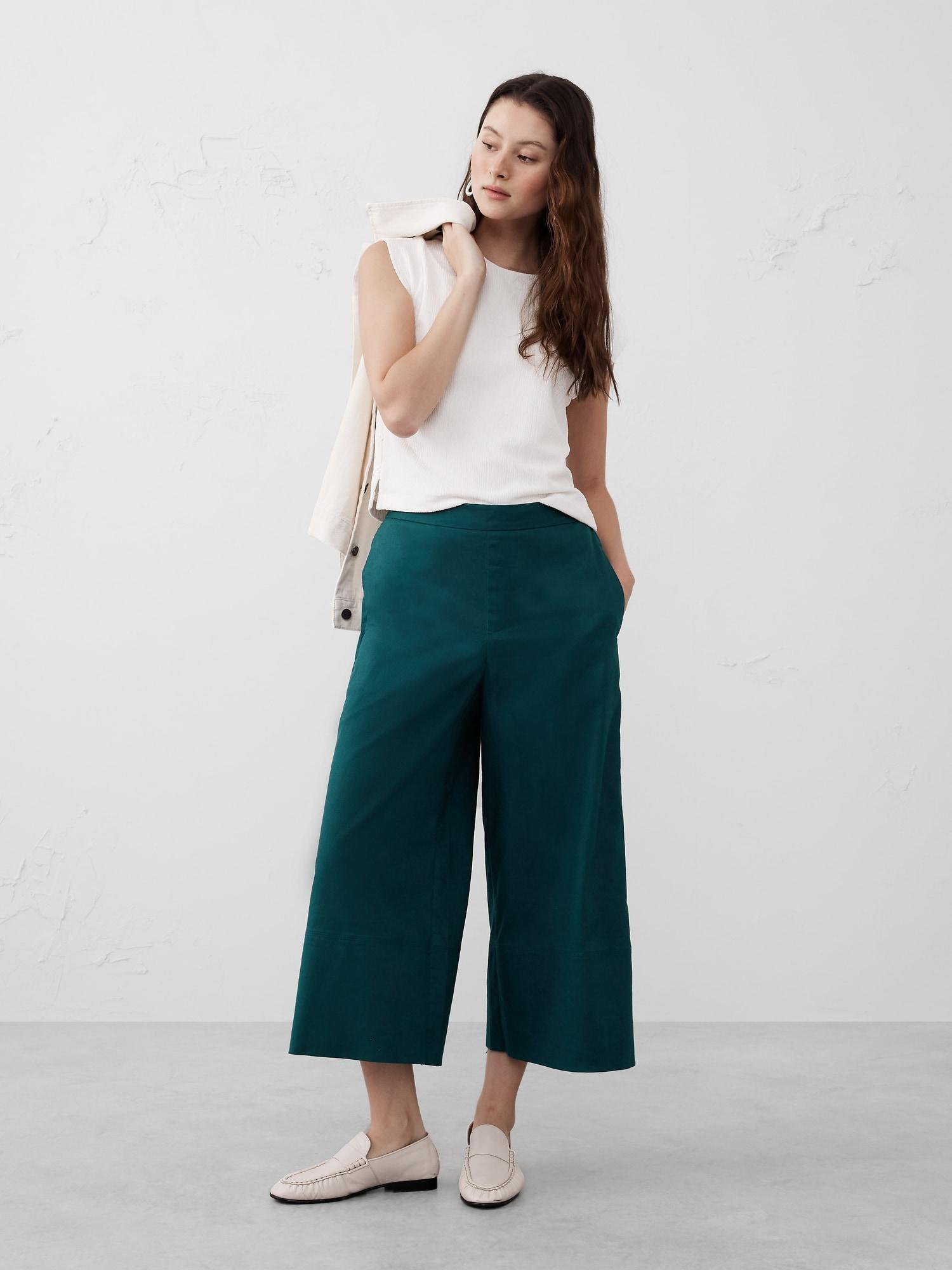 Wide-Leg Linen-Blend Cropped Pull-On Pant Product Image