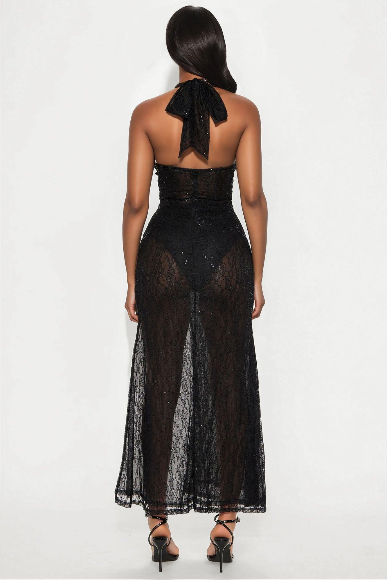 Ellen Sheer Lace Maxi Dress - Black Product Image