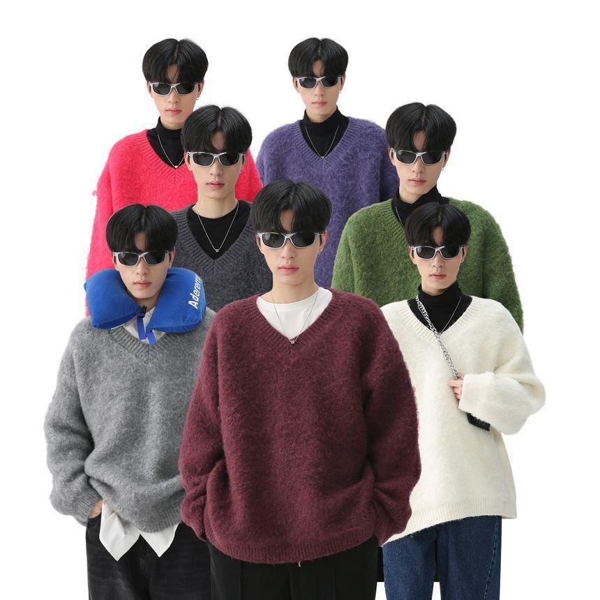 V-Neck Plain Sweater Product Image