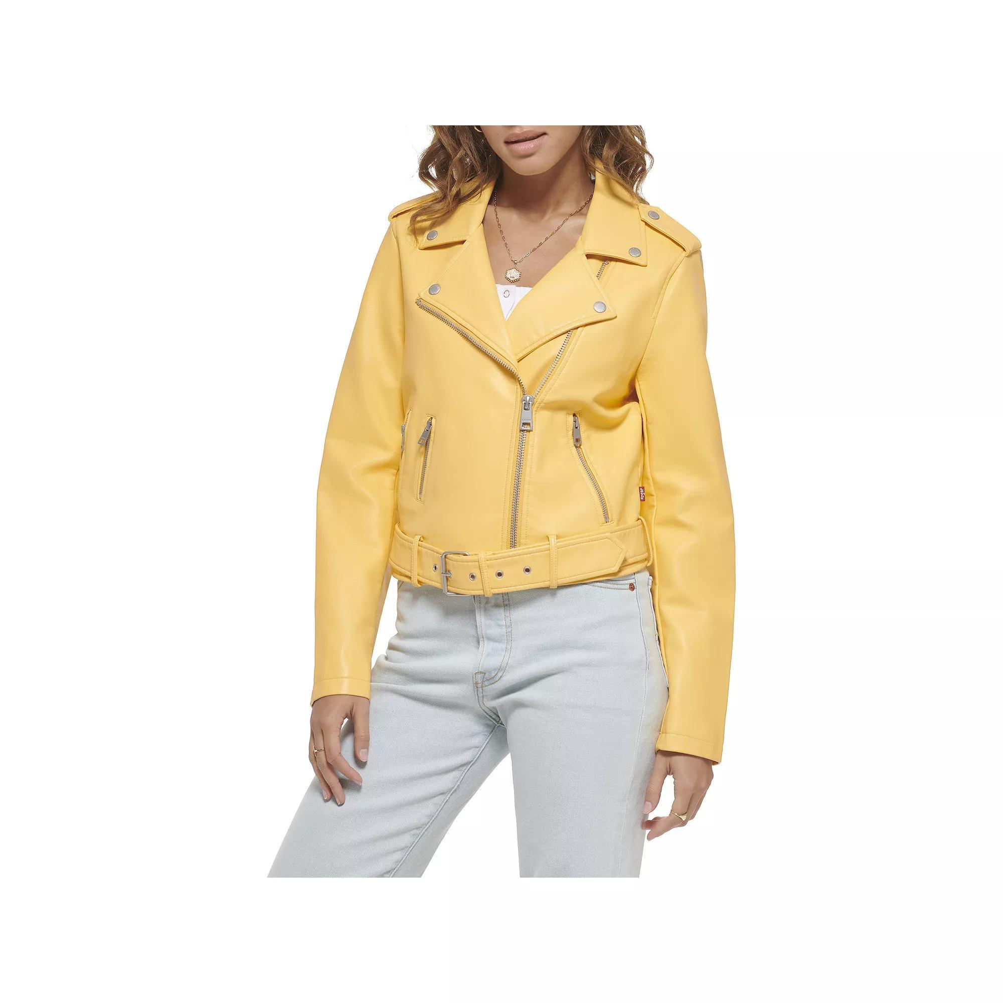 Womens Levis Belted Faux Leather Motorcycle Jacket Ivory Product Image