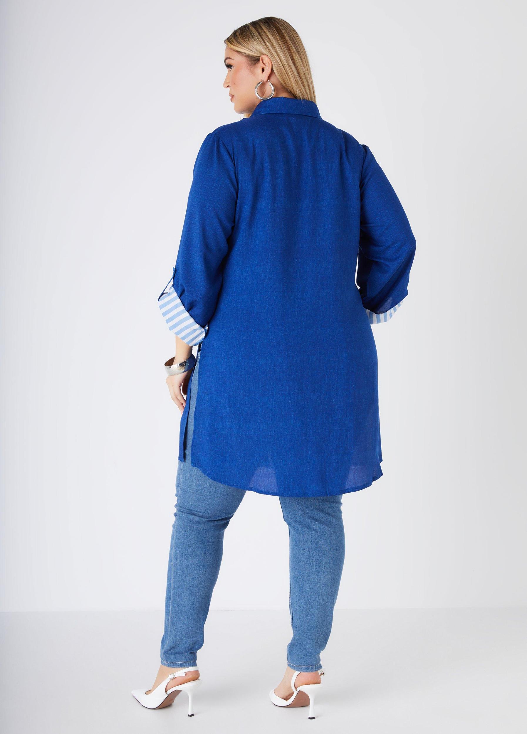 Striped Paneled Duster Shirt Product Image
