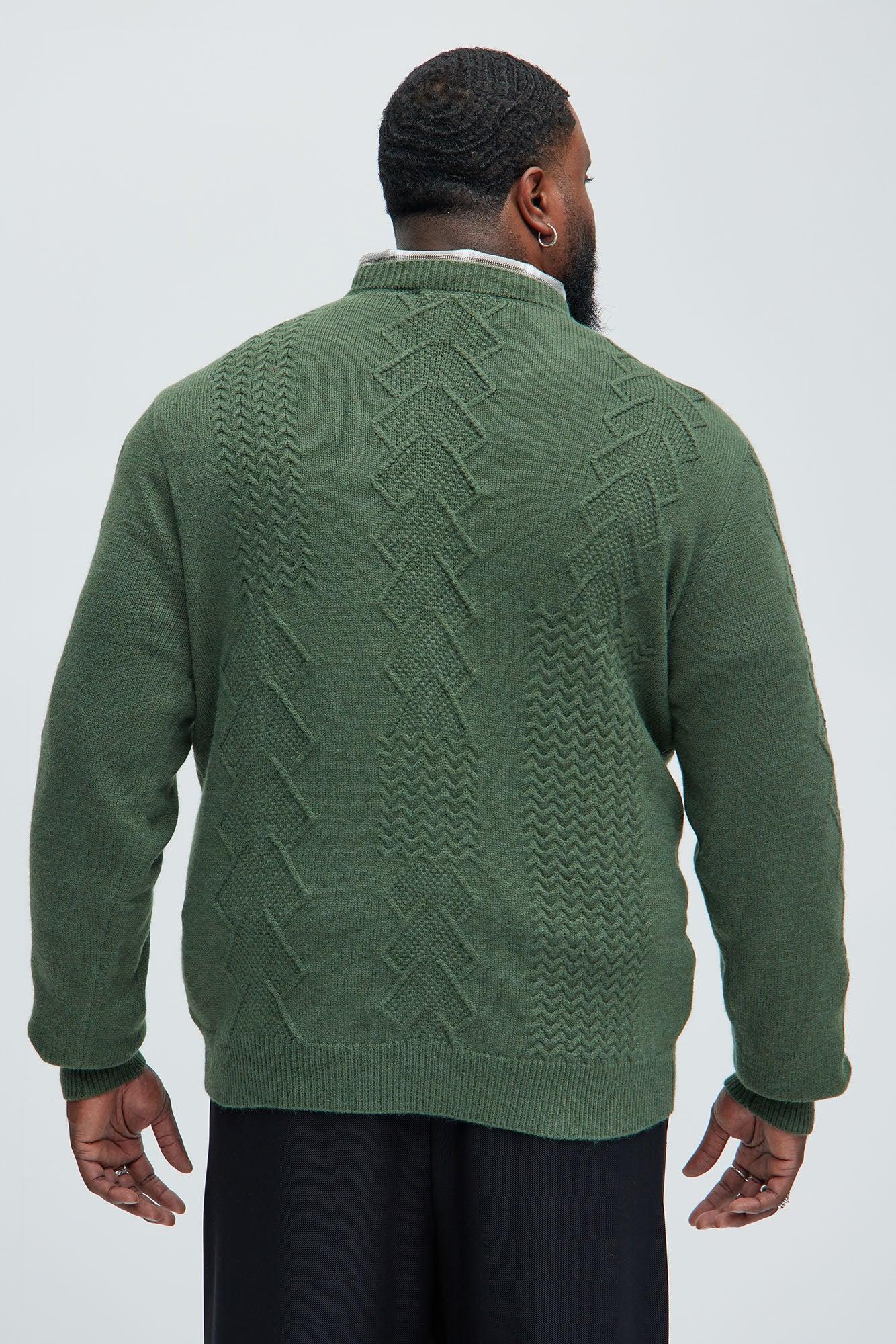 Argus Mixed Cable Knit Crewneck Sweater - Green Product Image