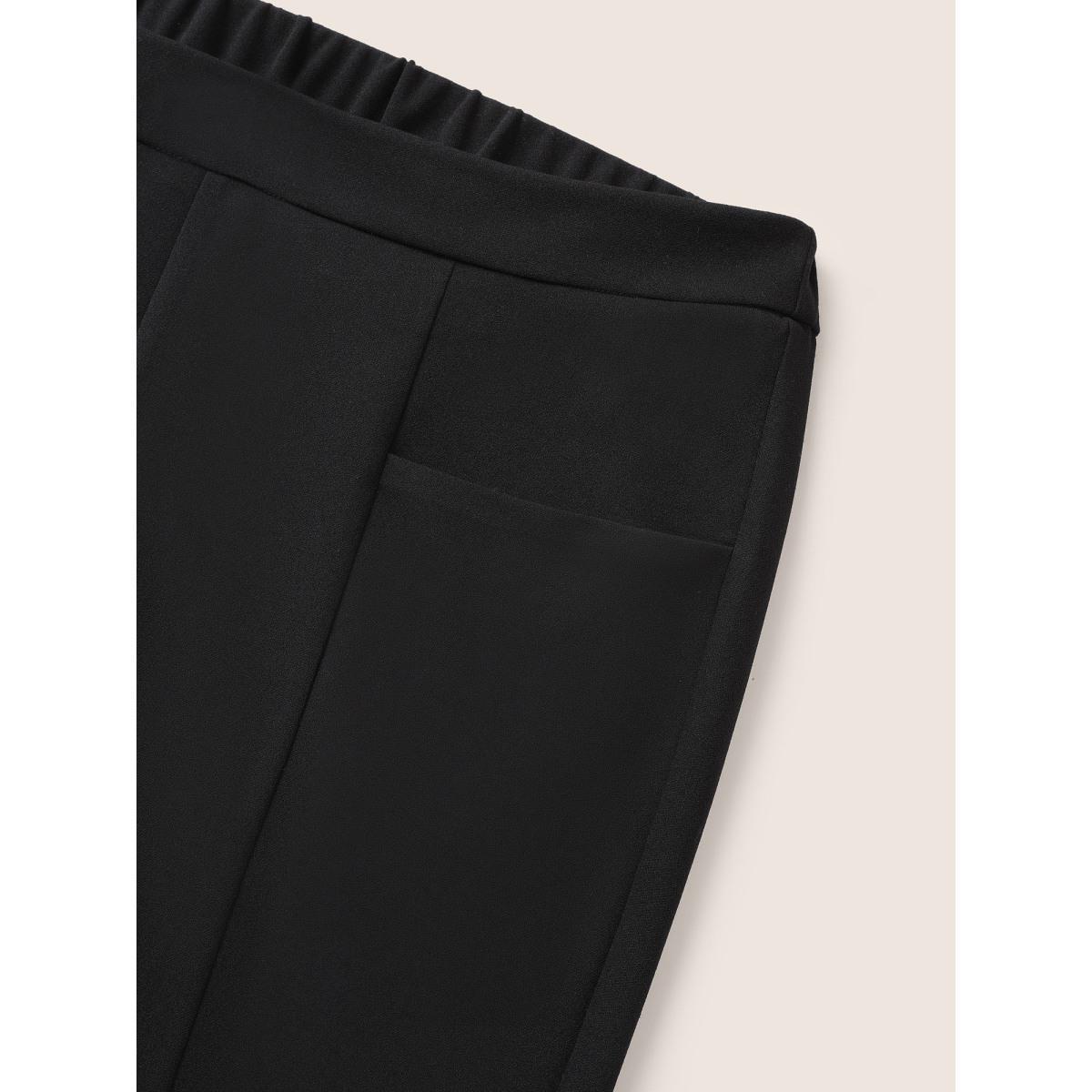 Plus Size Plain Pocket Elastic Waist High Rise Pants Women Black Basics Skinny High Rise Everyday Pants BloomChic 10/M Product Image