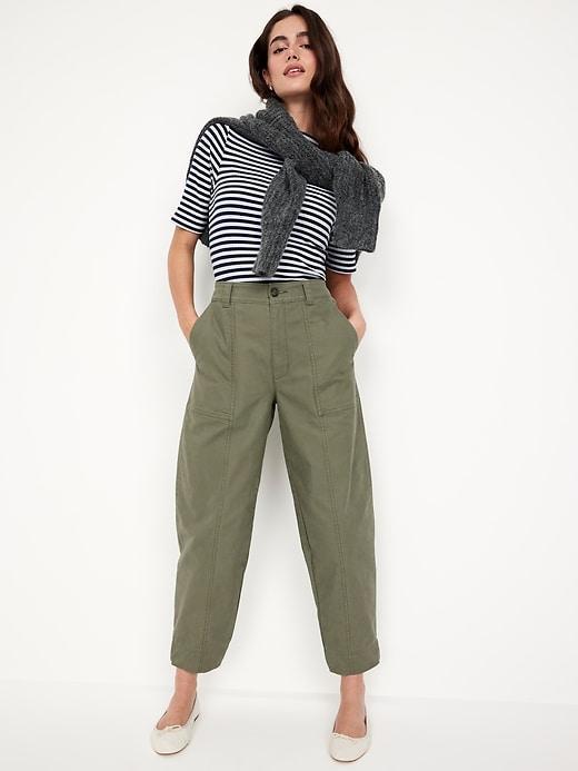 High-Waisted Canvas Barrel Ankle Pants Product Image