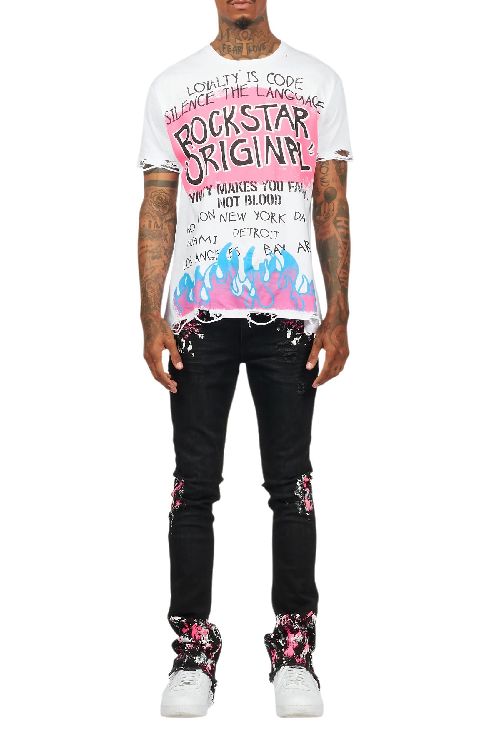 Kodak Black/Pink Painter Stacked Flare Jean Male Product Image