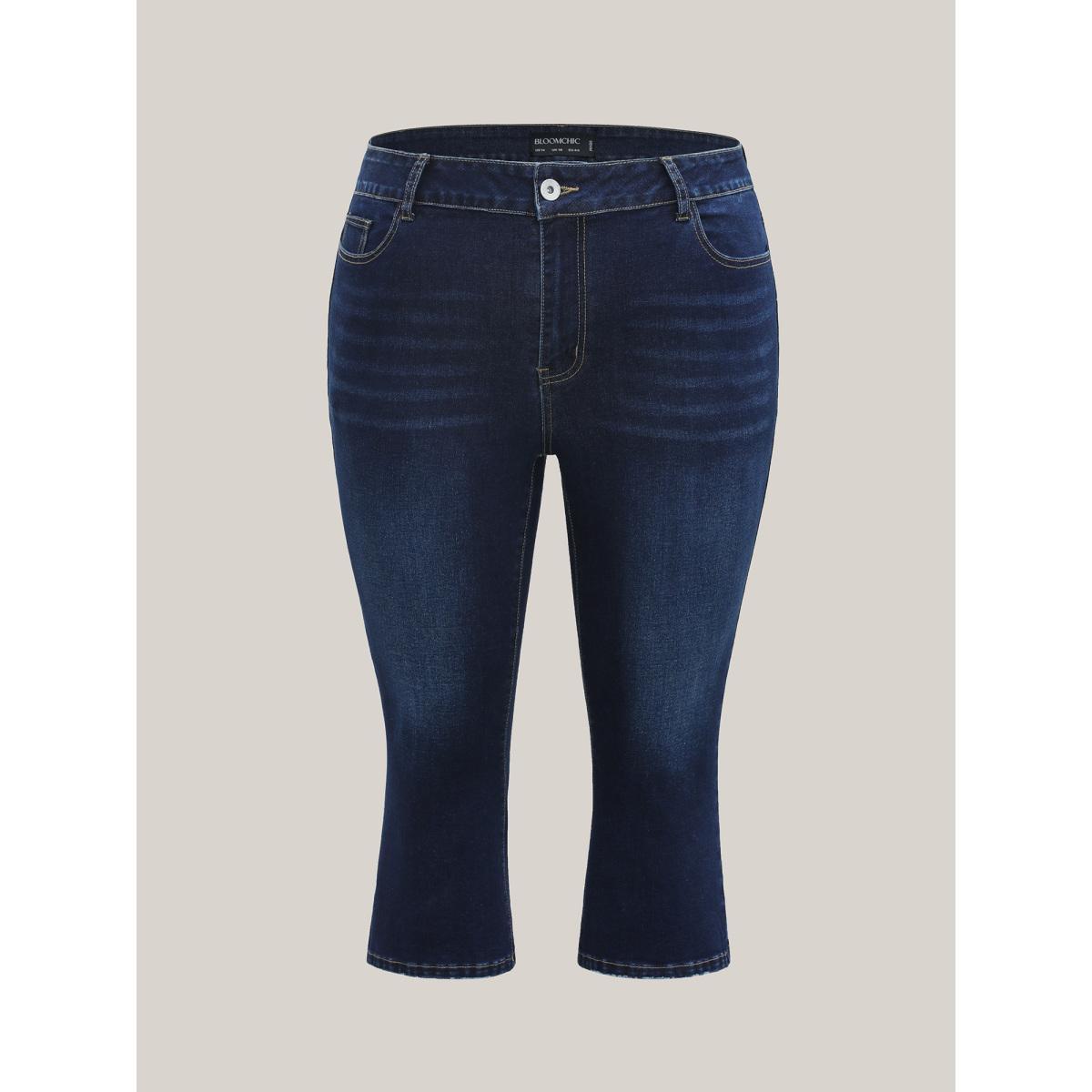 Plus Size Skinny-Fit Cropped Mid-Rise Jeans Women Darkindigo Medium stretch Slanted pocket Jeans BloomChic 30/6X Product Image