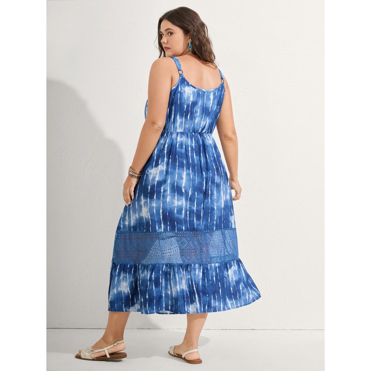 Plus Size Tie-Dye Lace Trim Cami Midi Dress Mediumblue Women V-neck Sleeveless Curvy BloomChic 22-24/3X Product Image