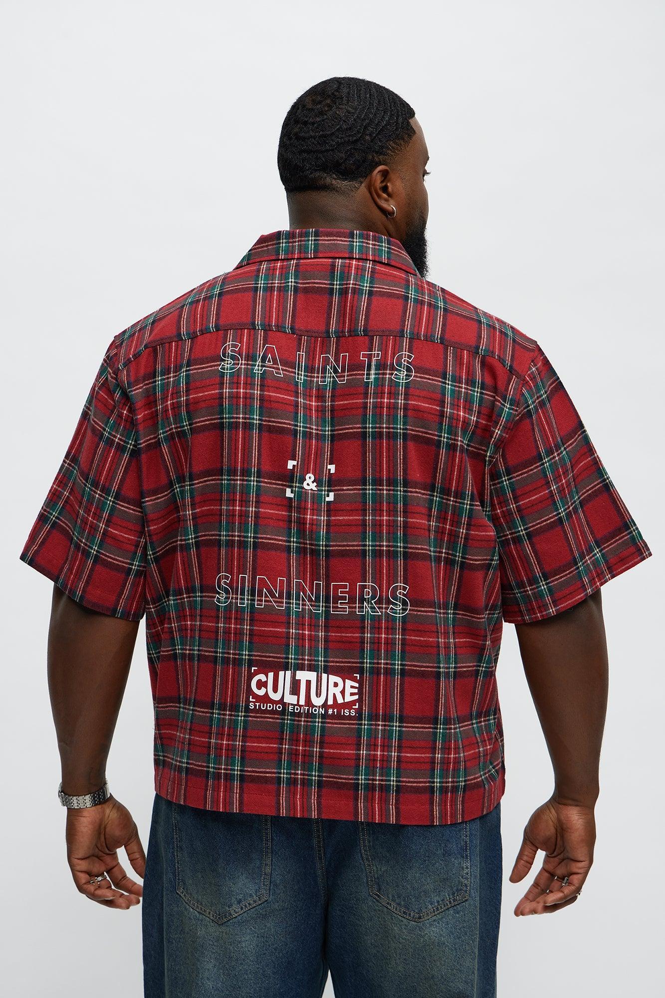 Culture Plaid Cropped Button Up Shirt - Red Product Image
