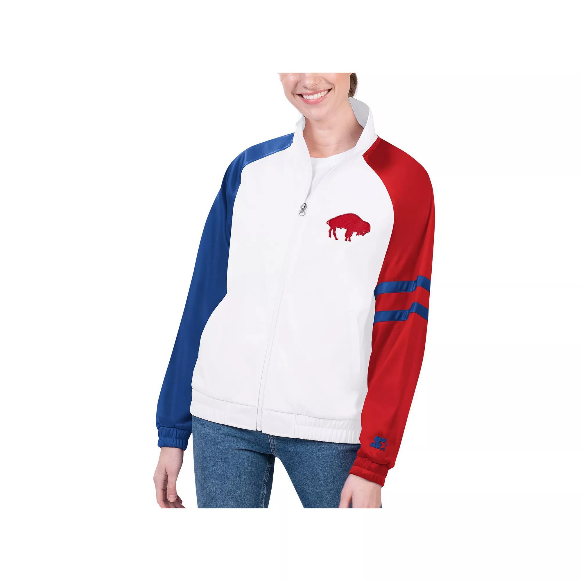 Women's Starter White Buffalo Bills Curve Ball Raglan Full-Zip Track Jacket, Size: 2XL Product Image