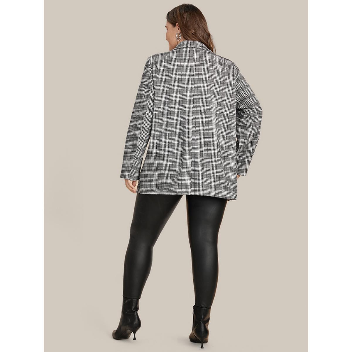 Plus Size Houndstooth Flap Pocket Open Front Coat Women Black Office Ladies Work Winter Coats BloomChic 14-16/1X Product Image