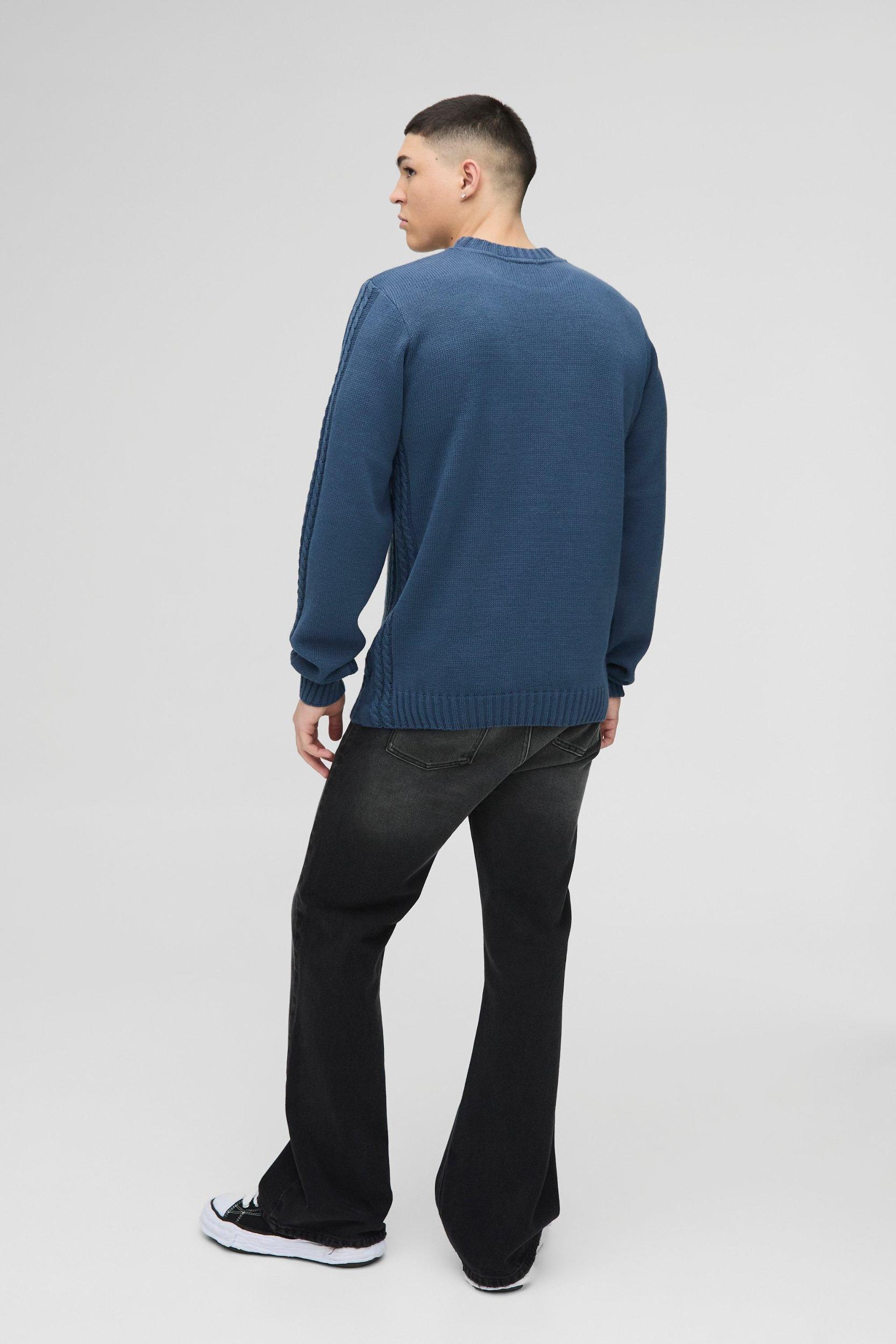 Regular Fit Cable Knit Seam and Hem Sweater | boohooMAN USA Product Image