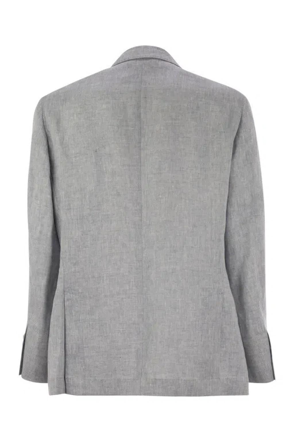 BRUNELLO CUCINELLI Powder Light Blue Linen Blazer In Light Grey Product Image