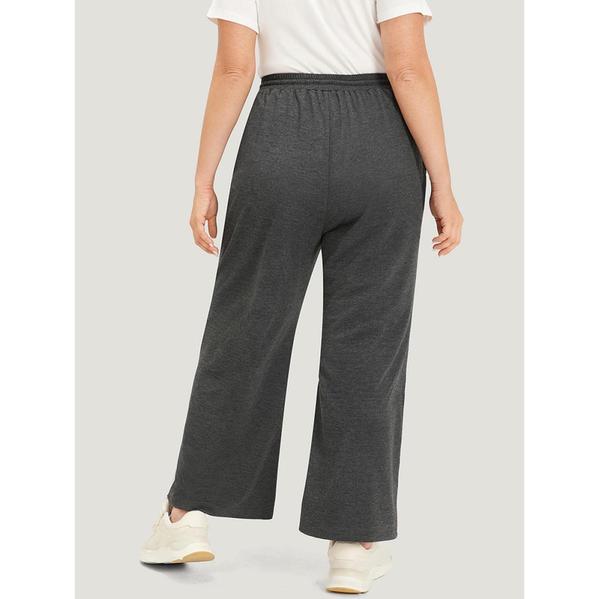 Number Print Drawstring Pocket Elastic Waist Sweatpants DimGray Plus Size Women Casual Dailywear Plain 10/M Bloomchic Product Image