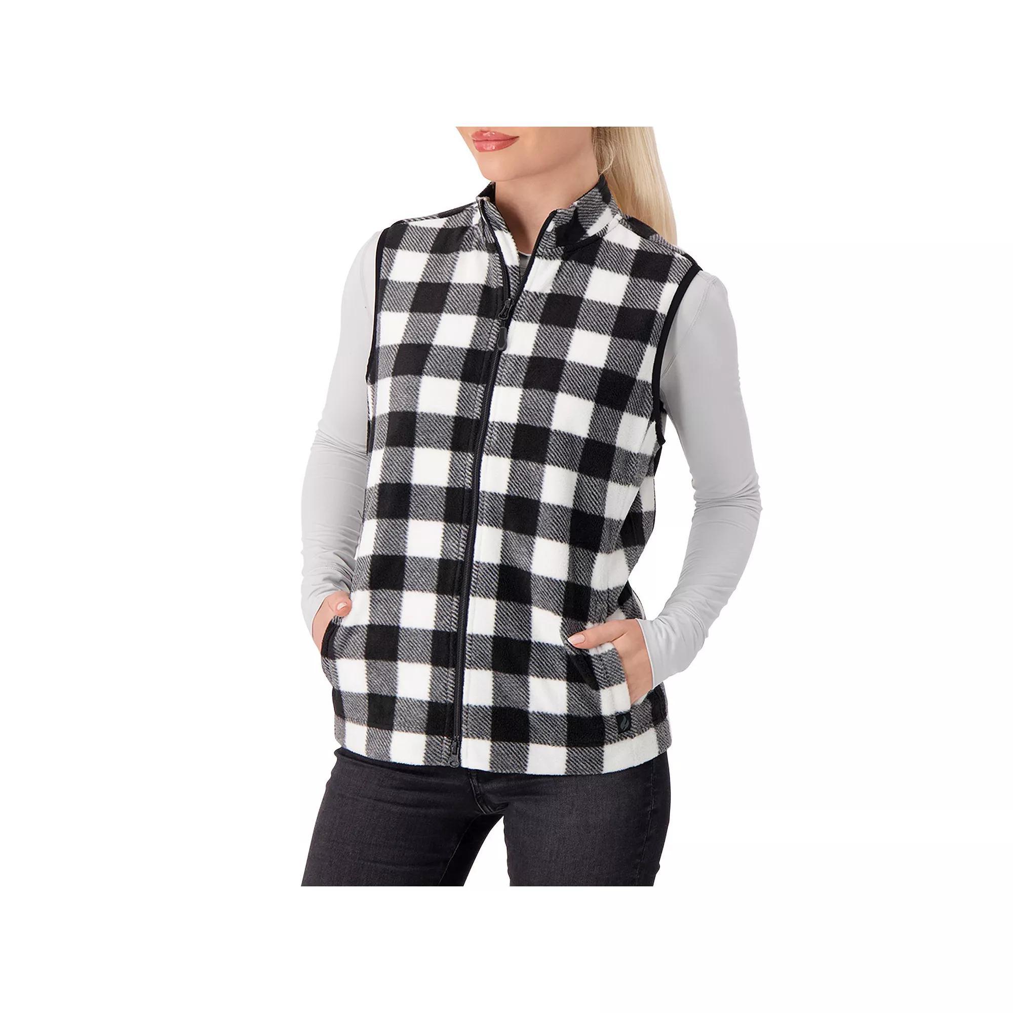 Women's Heat Holders Veronica Original Super Brushed Fleece Double Zipper Plaid Vest, Size: XL, Black White Product Image