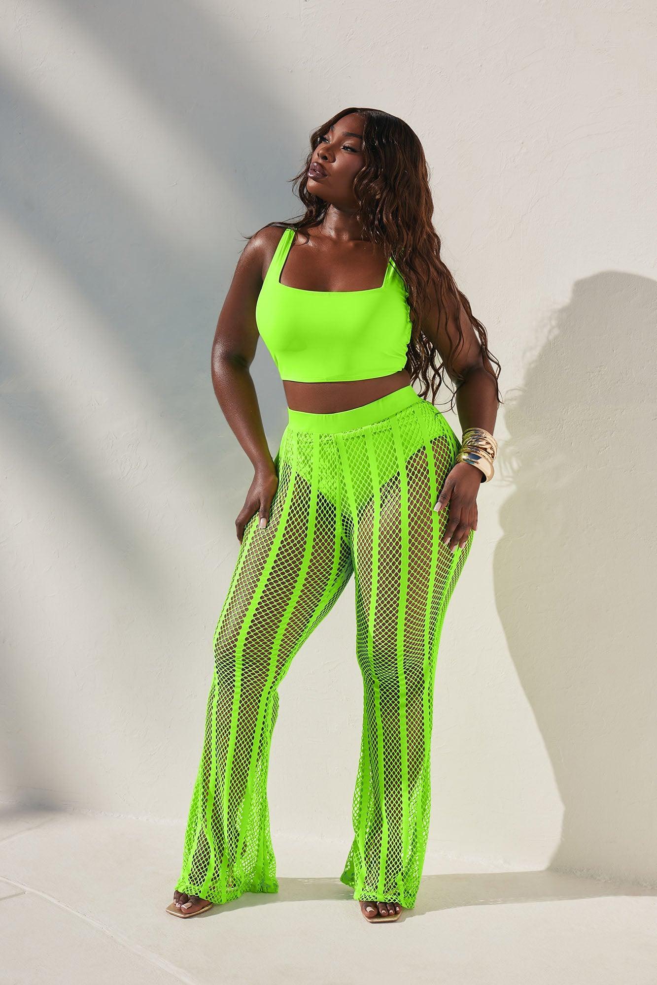 Summer Party Starter Fishnet Cover Up Pants - Lime Product Image