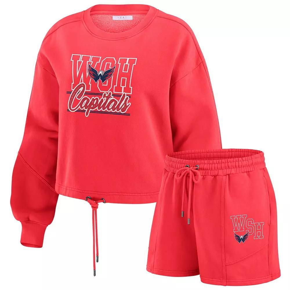 Womens WEAR by Erin Andrews Washington Capitals Washed Fleece Sweatshirt & Shorts Lounge Set Product Image