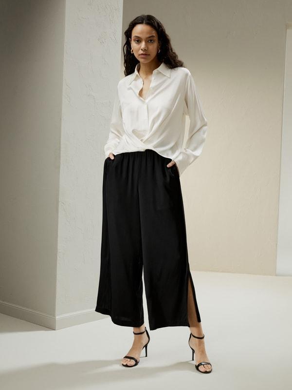 Hem Pleated Silk Blouse Product Image