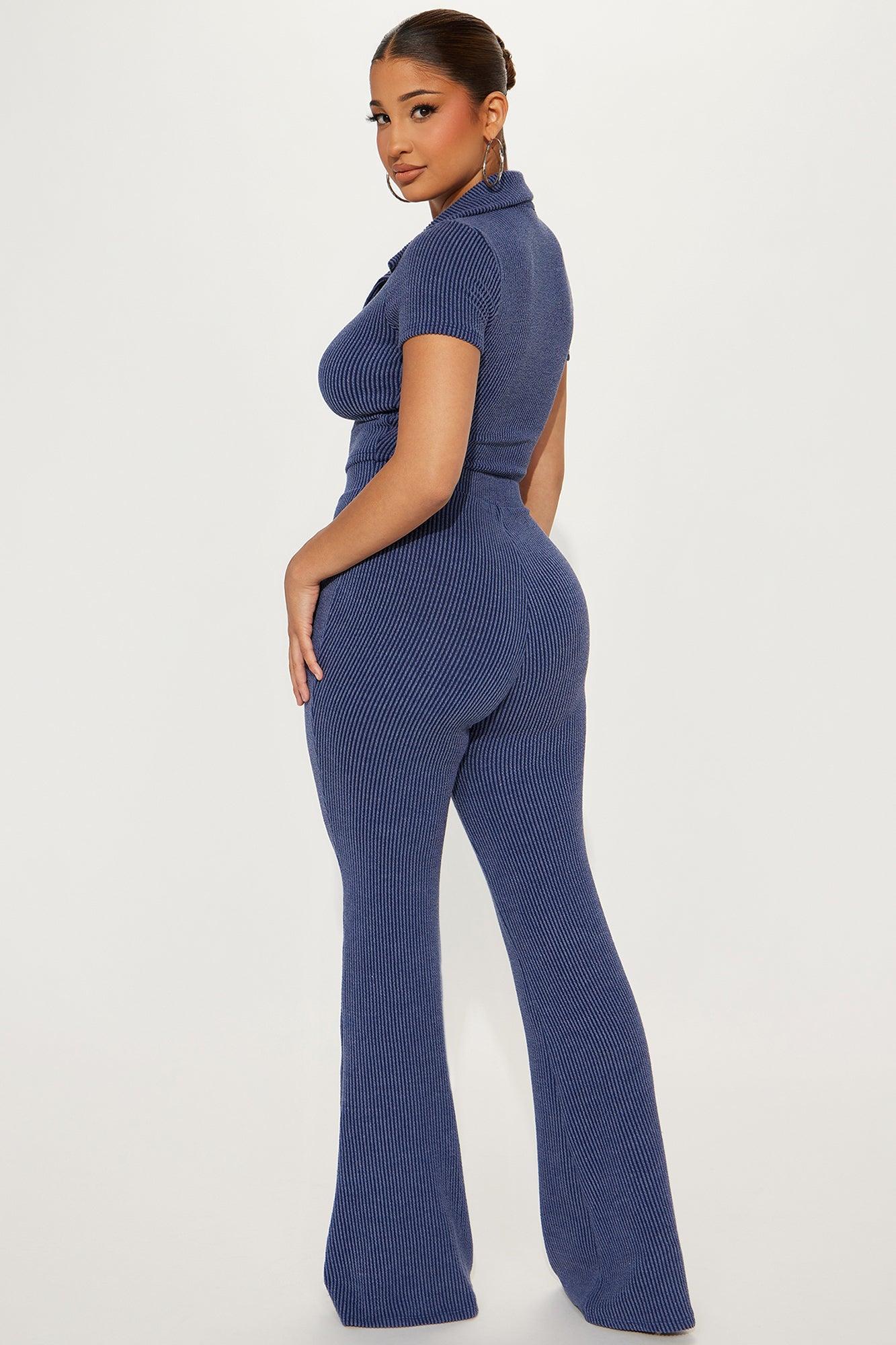 Josie Ribbed Pant Set - Navy Product Image
