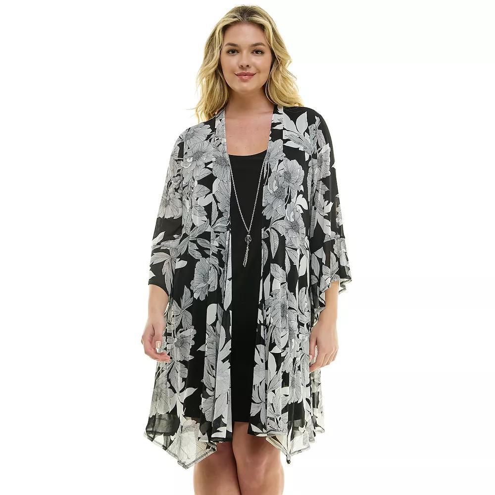 Plus Size Luxology Ruffle Cardigan Dress, Women's, Size: 3XL, Black Ivory Product Image