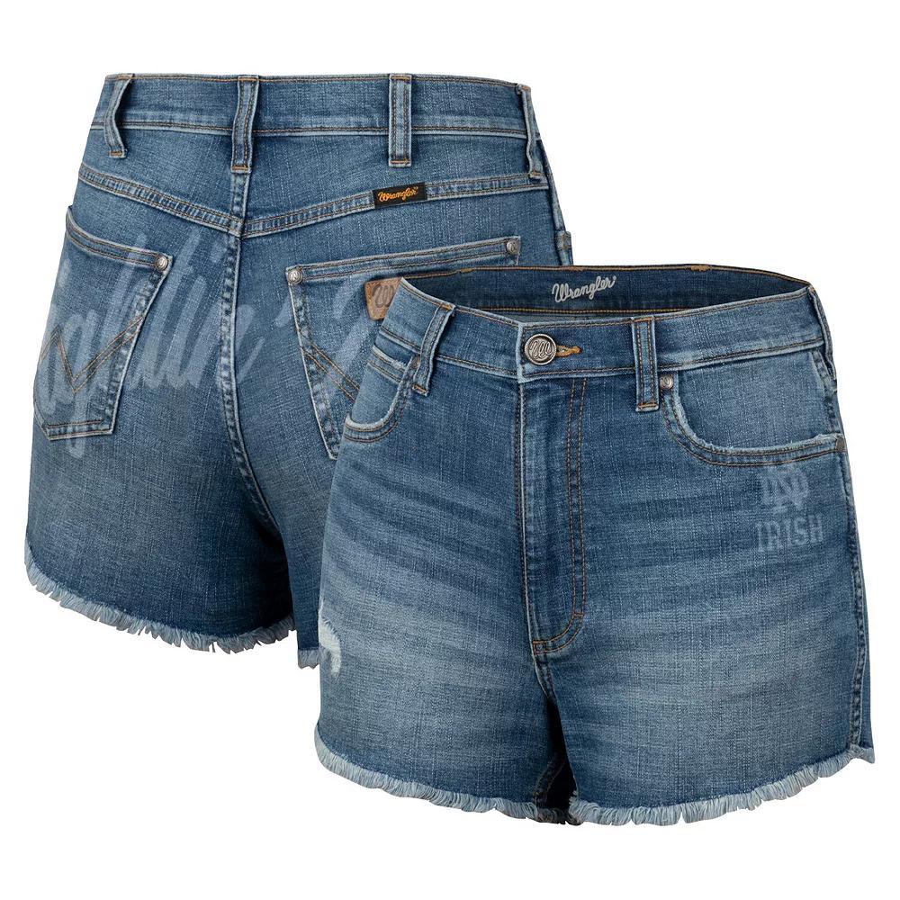 Women's Colosseum x Wrangler Blue Notre Dame Fighting Irish Retro High Rise Cut-Off Shorts, Size: 7 Product Image