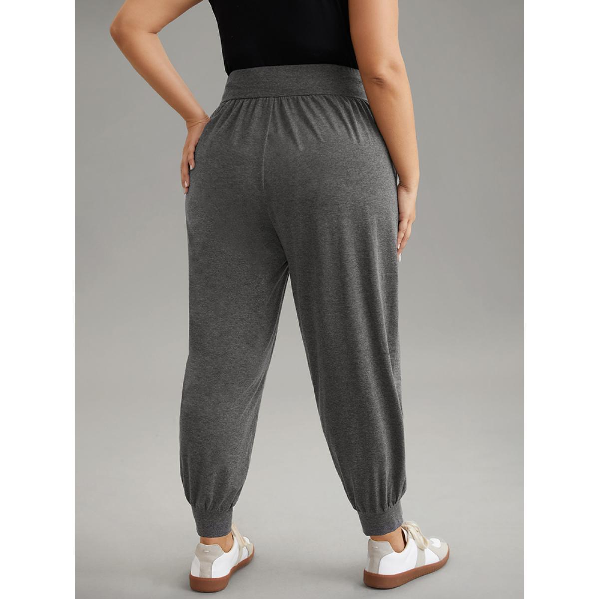 Plus Size Solid Drawstring Elastic Waist Cuffed Pants Women DimGray Casual High Rise Dailywear Pants BloomChic 18-20/2X Product Image