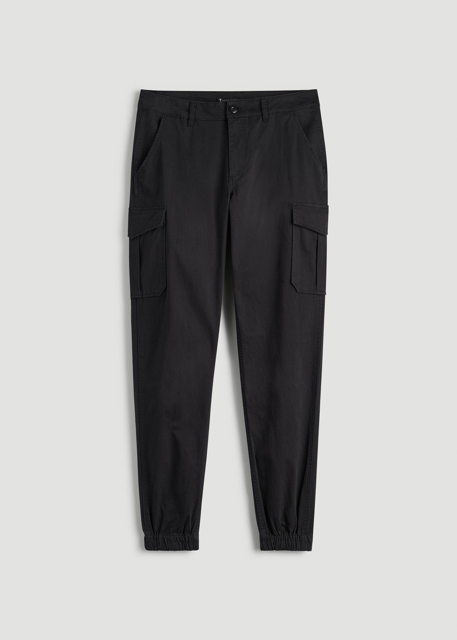 TAPERED-FIT Stretch Cotton Cargo Jogger Pants for Tall Men in Black Product Image