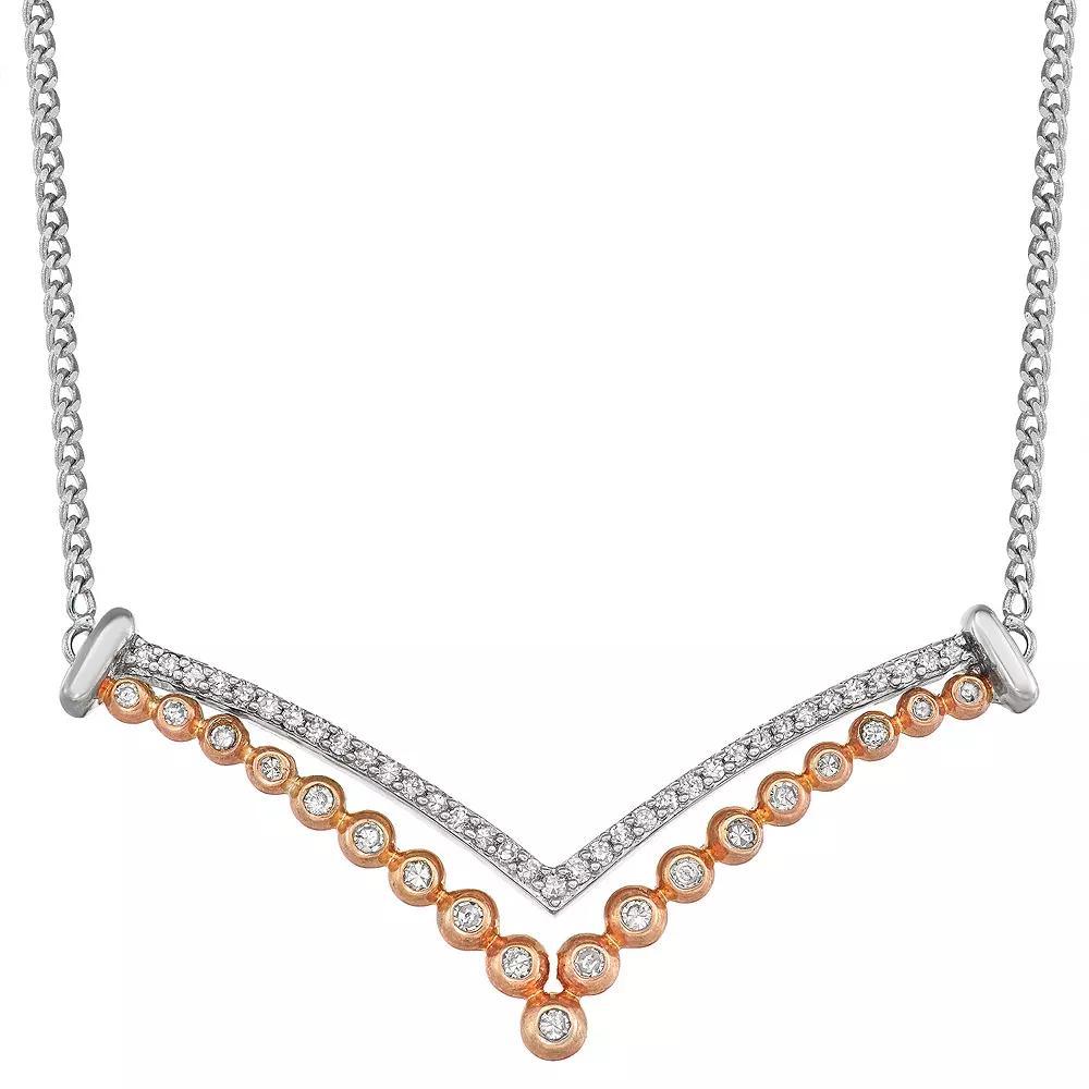Two Tone Sterling Silver 1/3 Carat T.W. Diamond Chevron Necklace, Women's, Size: 18" Product Image