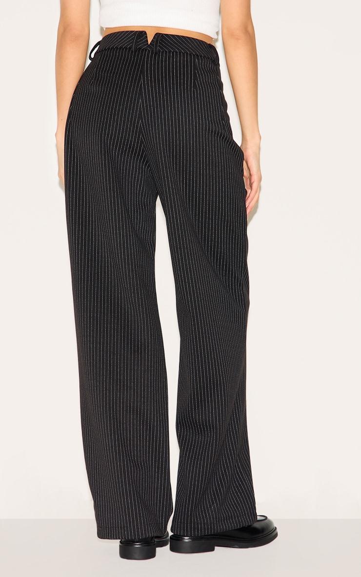 Black Pinstripe Tailored Wool Feel Mid Rise Pants Product Image