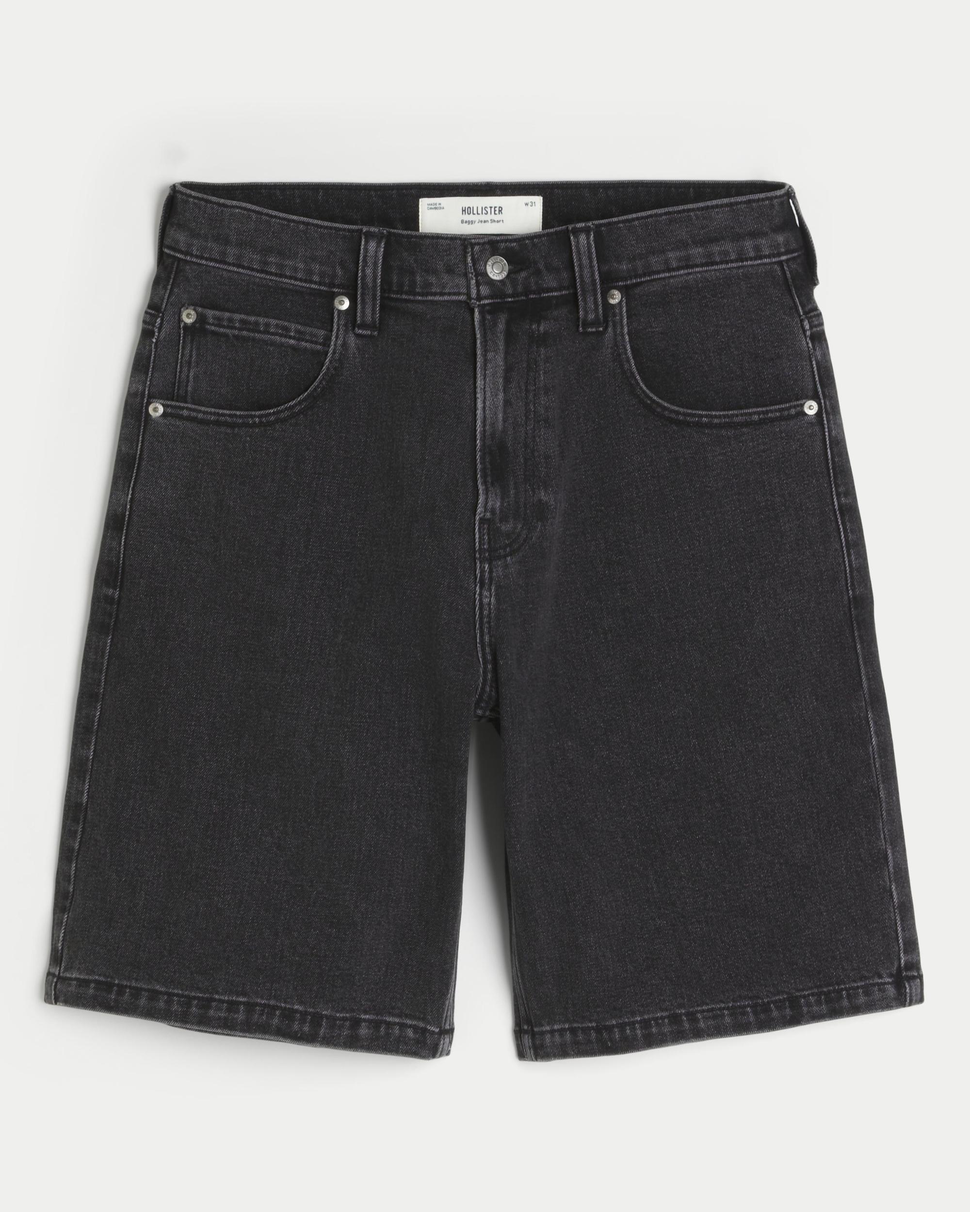 Washed Black Baggy Denim Shorts Product Image