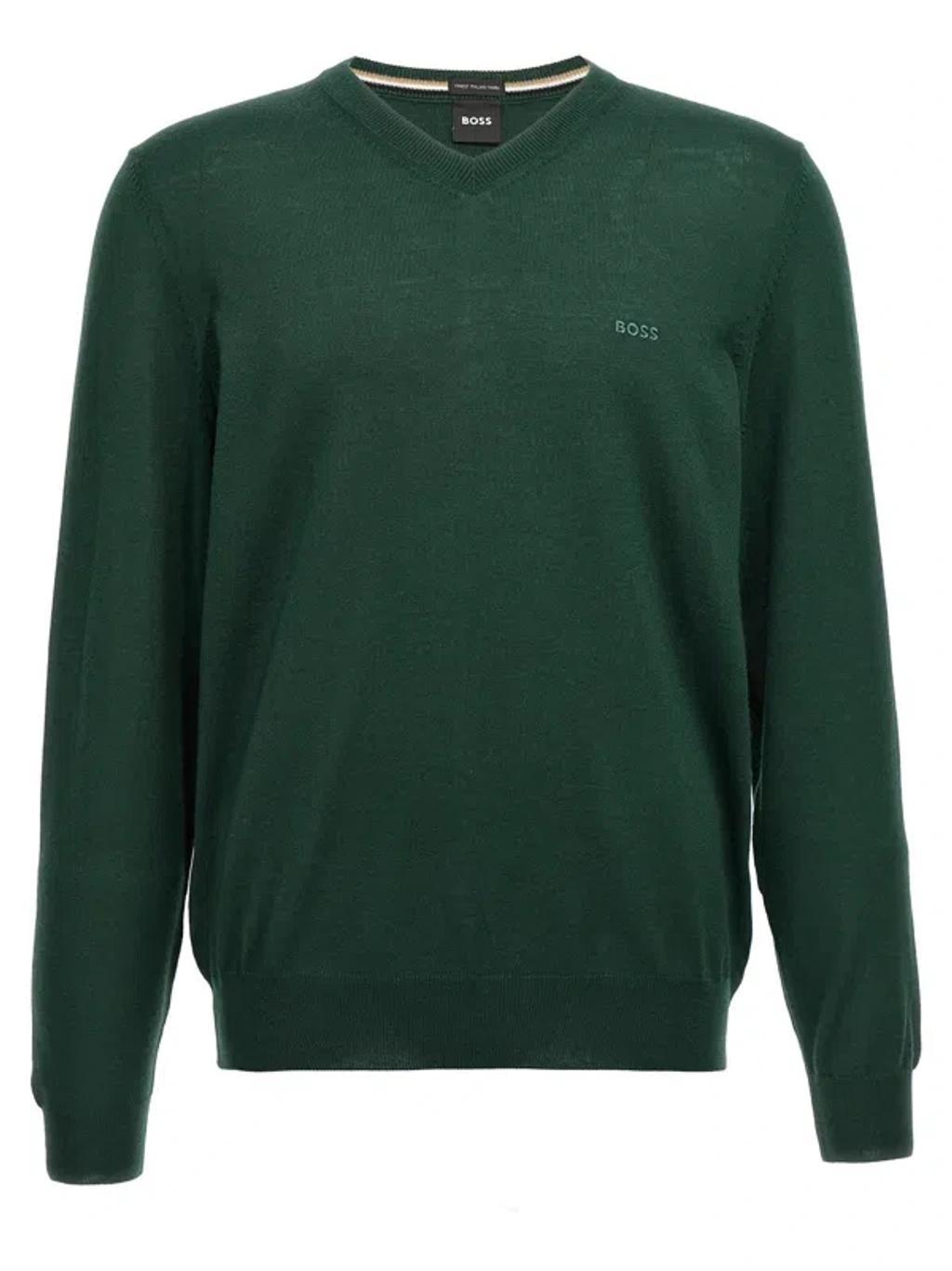 HUGO BOSS Boss  Logo Embroidered Knitted Jumper In Green Product Image