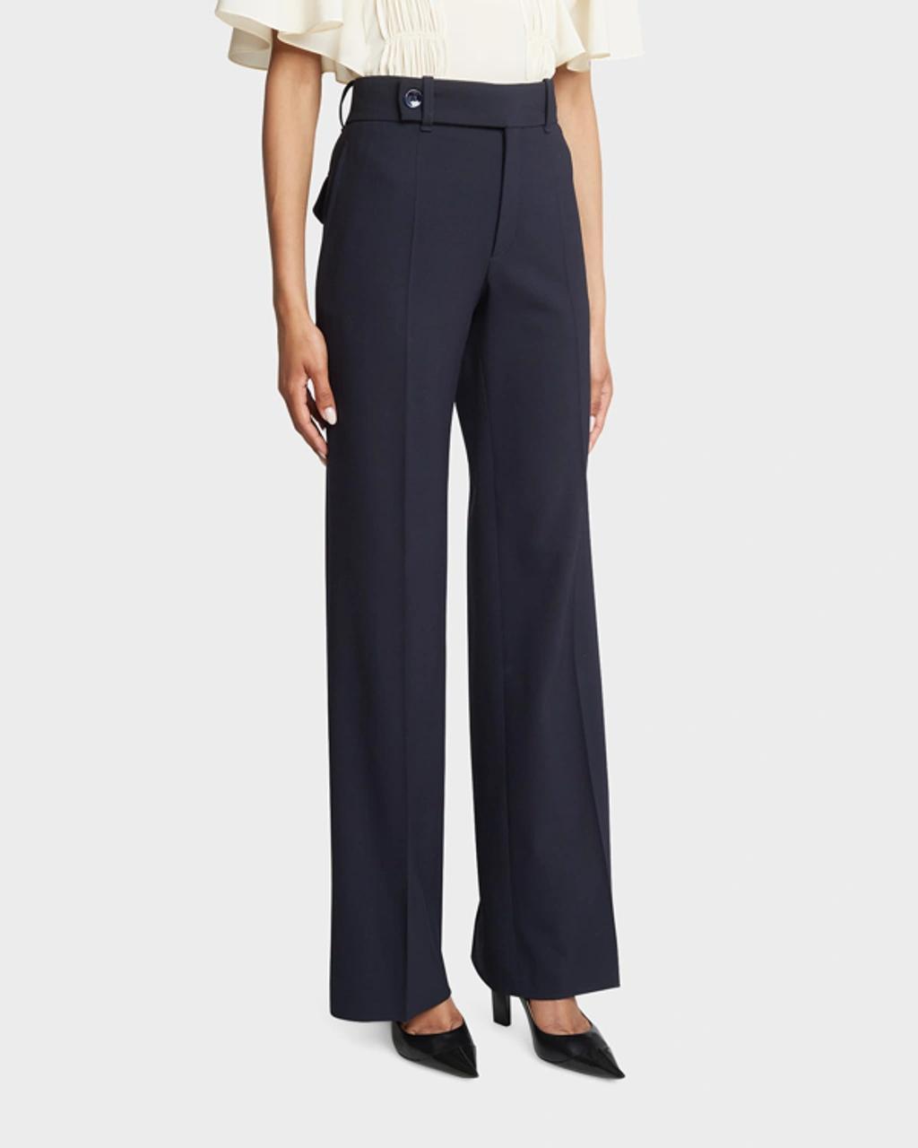 Wide-leg Stretch Wool Trousers In Navy Blue Product Image