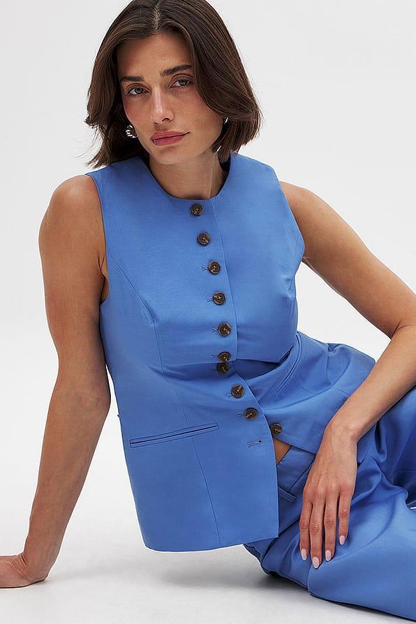 Linen Blend Button Front Vest Product Image