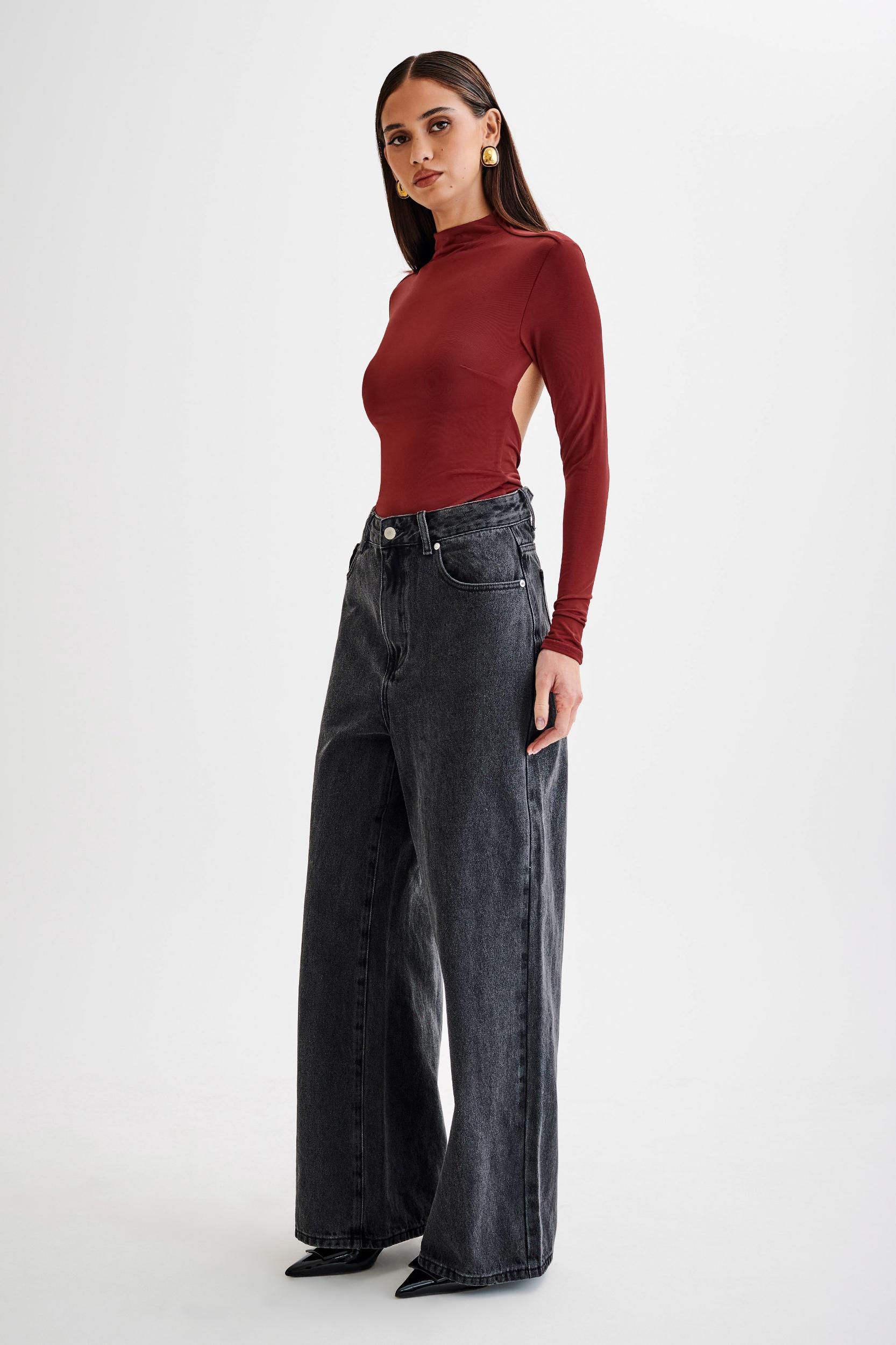 Elani Slinky High Neck Bodysuit - Wine Product Image