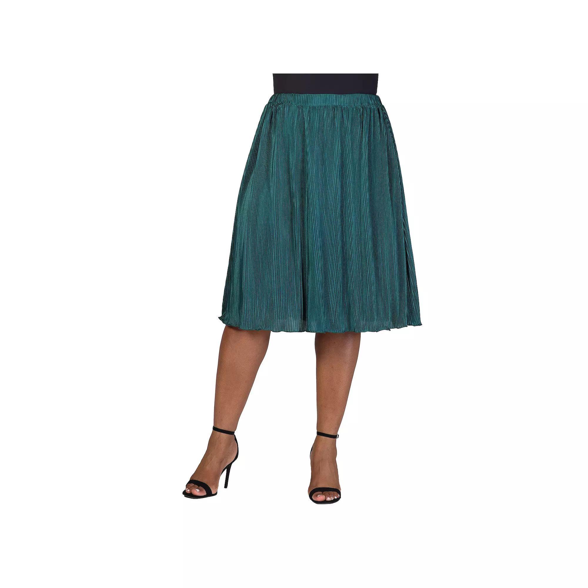 Plus Size 24Seven Comfort Apparel Elegant Accordion Pleated Elastic Waistband Party Midi Skirt, Women's, Size: 3XL, Red Product Image