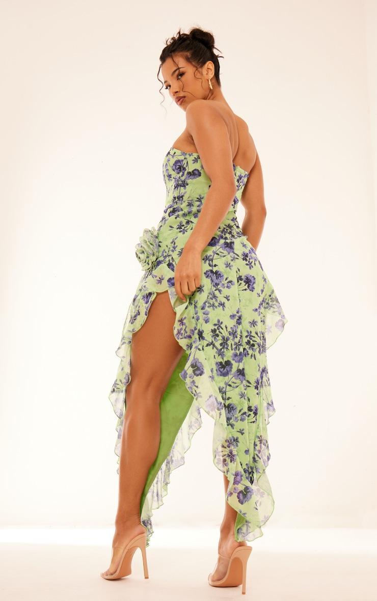 Green Floral Bandeau Corsage Frill Detail Midaxi Dress Product Image