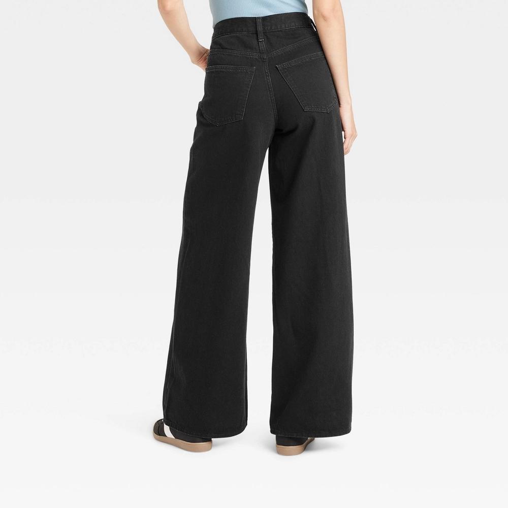 Womens Mid-Rise Super Wide Leg Jeans - Universal Thread Black 8 Product Image