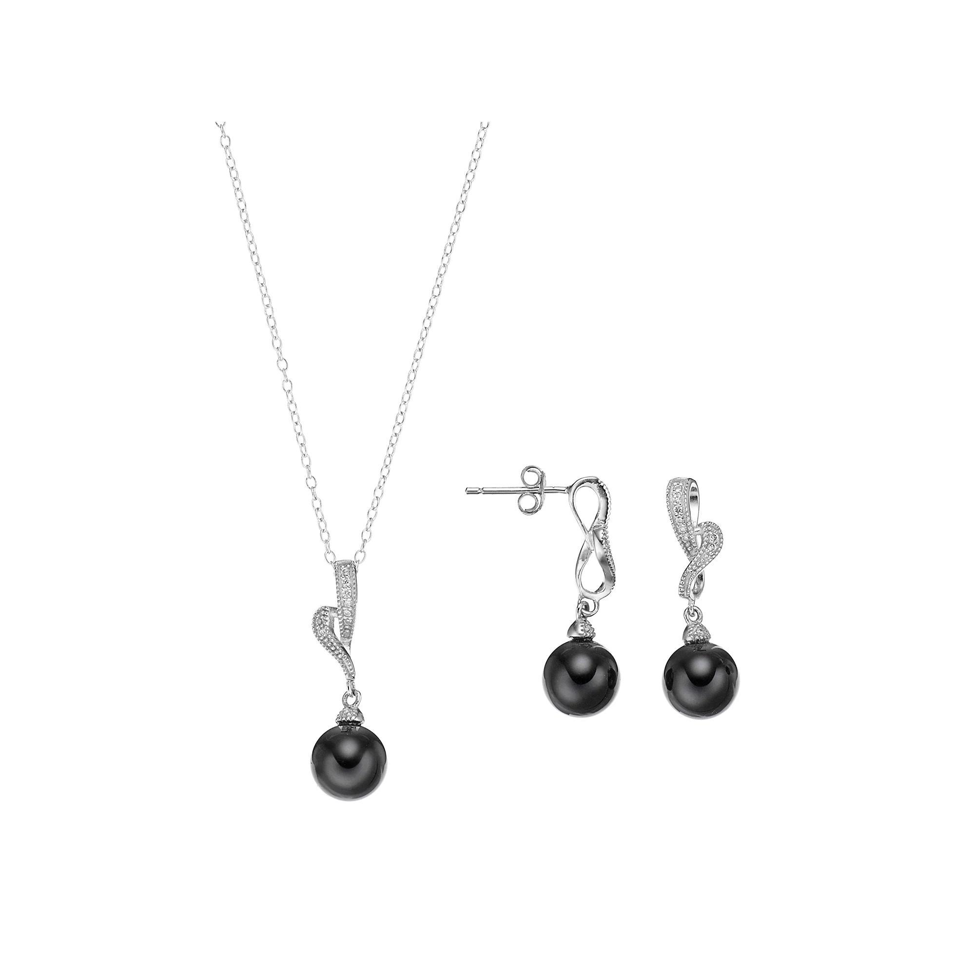 Sterling Silver Onyx & Cubic Zirconia Jewelry Set, Women's, Size: 18", Black Product Image