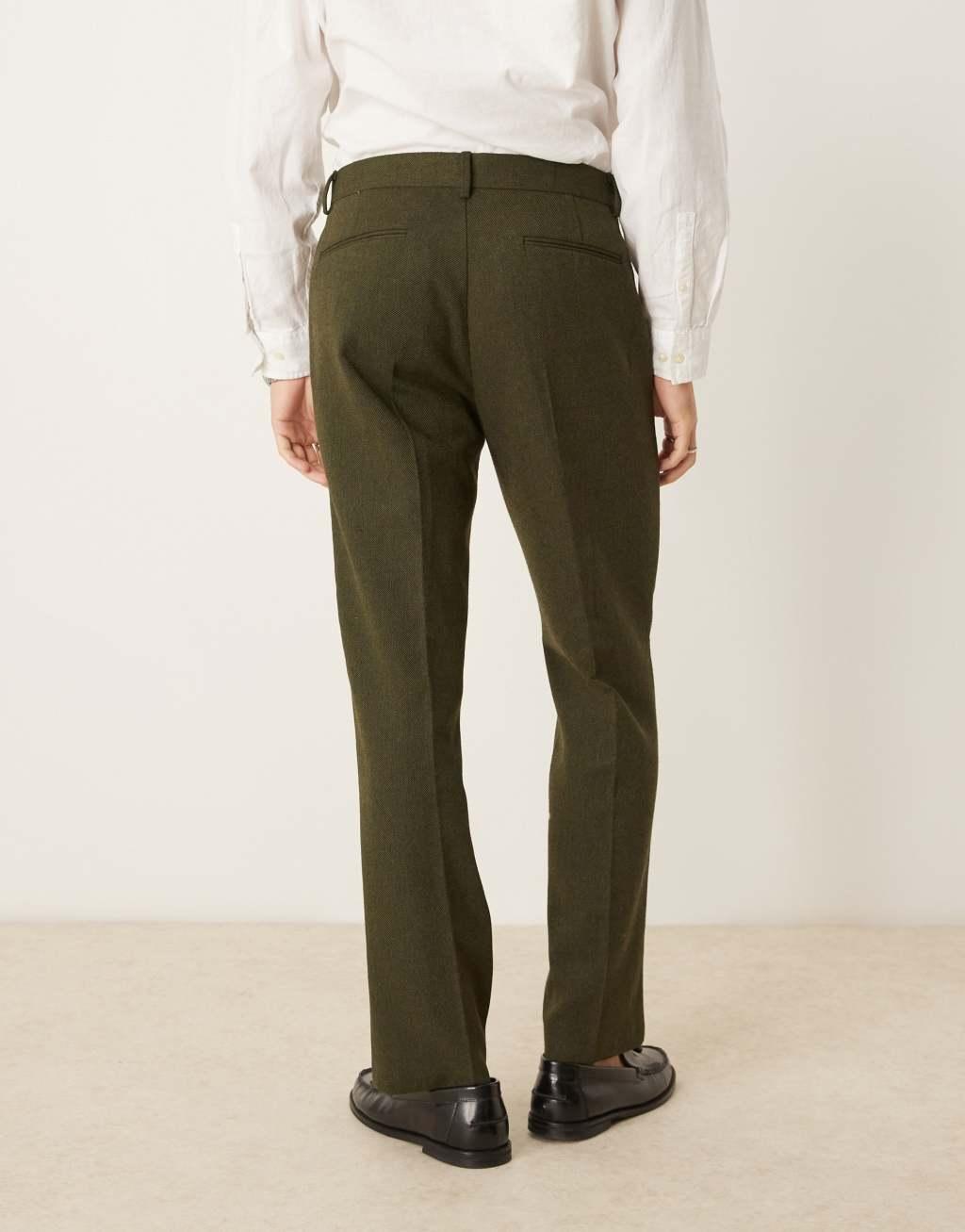ASOS DESIGN smart wool mix straight leg pants in dark green twill Product Image