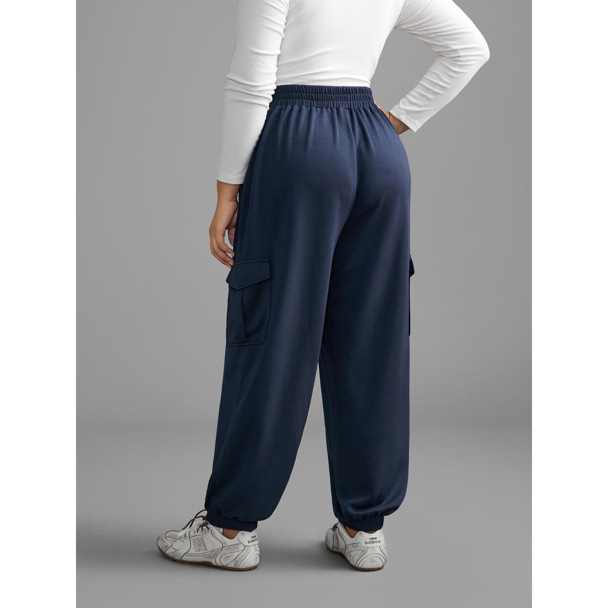 Plus Size Mid Rise Patched Pocket Carrot Pants Women Indigo Casual Loose Mid Rise Everyday Pants BloomChic 14-16/1X Product Image