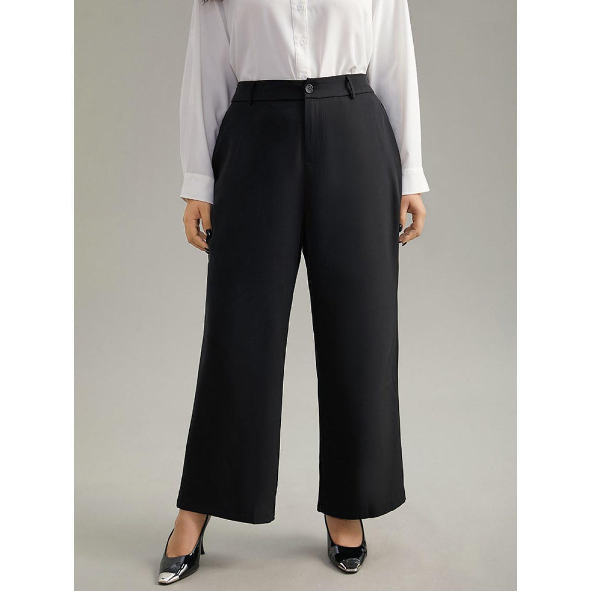 Plus Size Static-Free Plain Pocket Wide Leg Pants Women Black Workwear Essentials Wide Leg High Rise Work Pants BloomChic 26/4X Product Image