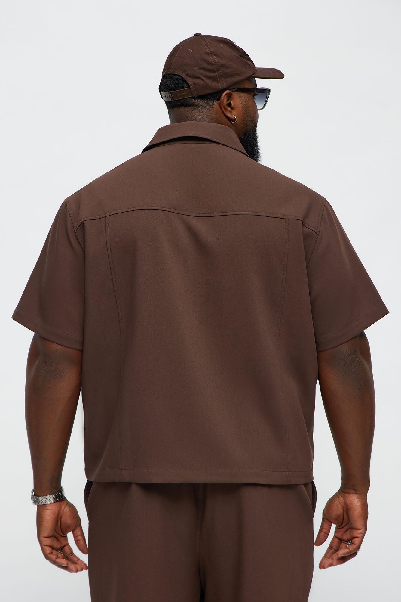Cropped Ronan Weekender Button Up Shirt - Brown Product Image