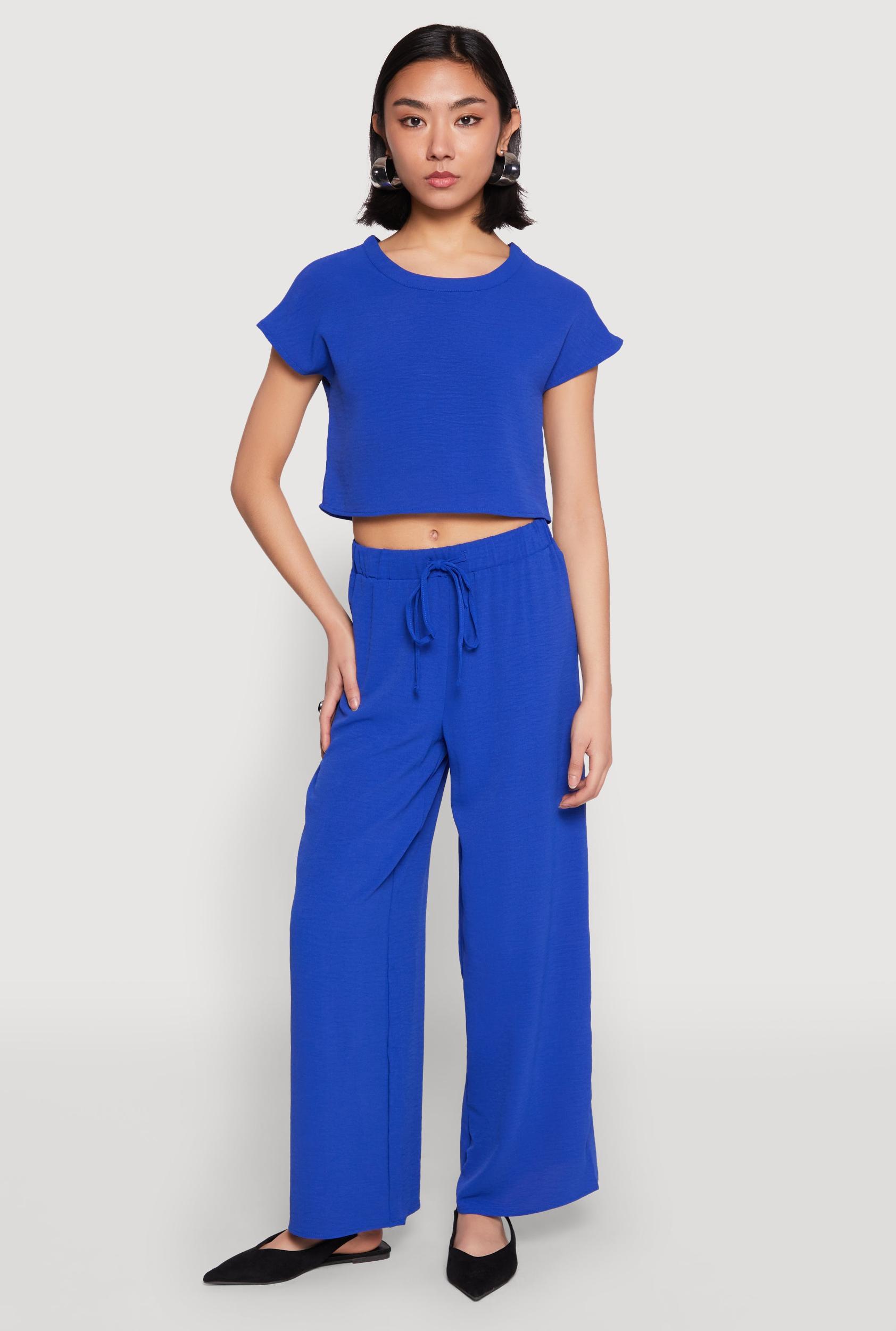 Womens Crepe Knit Drawstring Wide Leg Pants Product Image