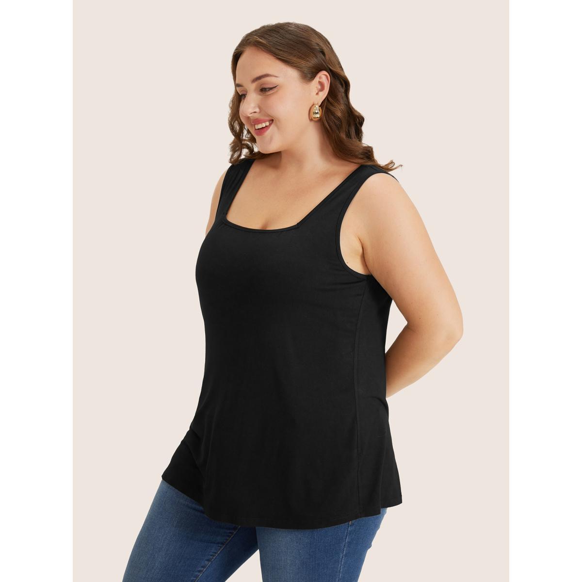 Plus Size Supersoft Essentials Plain Square Neck Skinny Tank Top Women Black Basics Non Square Neck Everyday Tank Tops Camis BloomChic 28/5X Product Image