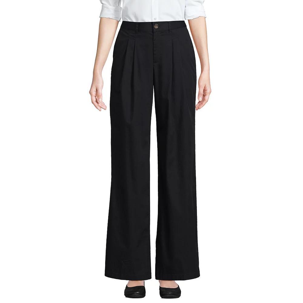 Women's Lands' End High Rise Crisp Poplin Chino Wide Leg Pants, Size: 12, Black Product Image