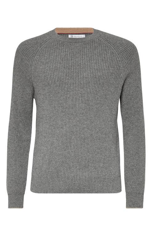 BRUNELLO CUCINELLI English Rib Knit Sweater In Grey Product Image
